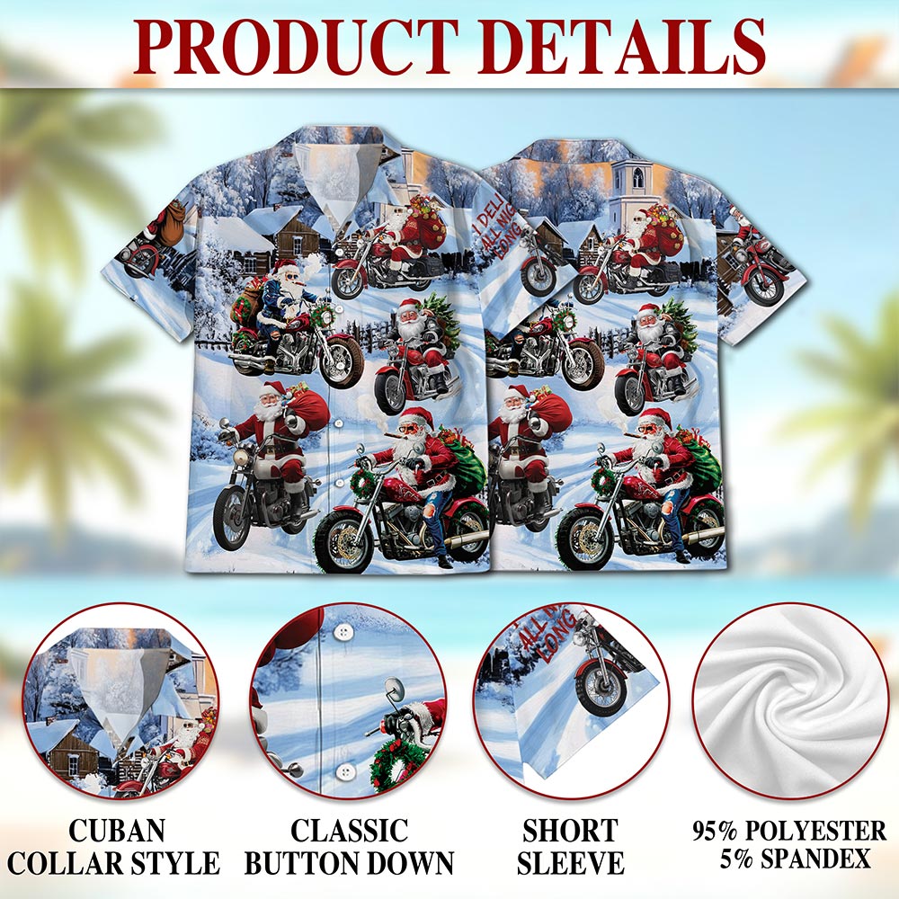 Santa Claus Motorcycle Christmas Hawaiian Shirt for Men, Button Down Aloha Shirt - Azhawaiian