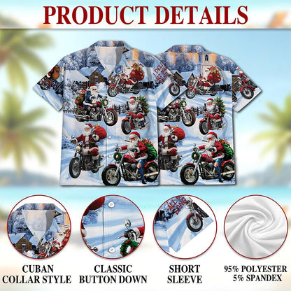 Santa Claus Motorcycle Christmas Hawaiian Shirt for Men, Button Down Aloha Shirt - Azhawaiian