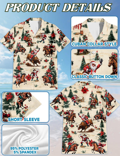 Cowboy Santa Claus Hawaiian Shirt for Men, Button Down Aloha Shirt - Azhawaiian