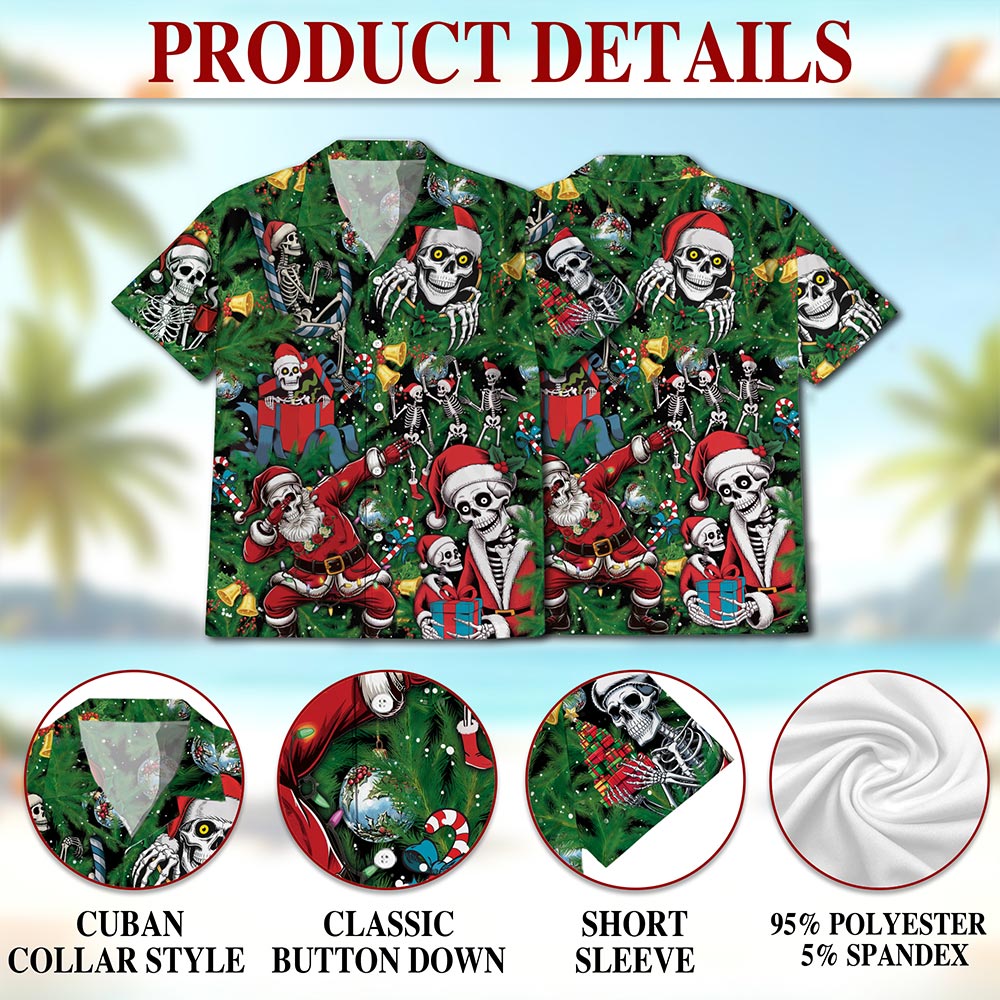 Skeleton Santa Claus Christmas Hawaiian Shirt for Men, Button Down Aloha Shirt - Azhawaiian