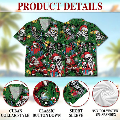 Skeleton Santa Claus Christmas Hawaiian Shirt for Men, Button Down Aloha Shirt - Azhawaiian