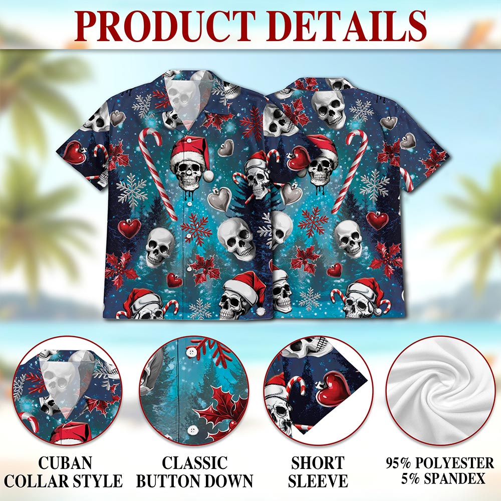 Skull Santa Christmas Hawaiian Shirt for Men, Button Down Aloha Shirt - Azhawaiian