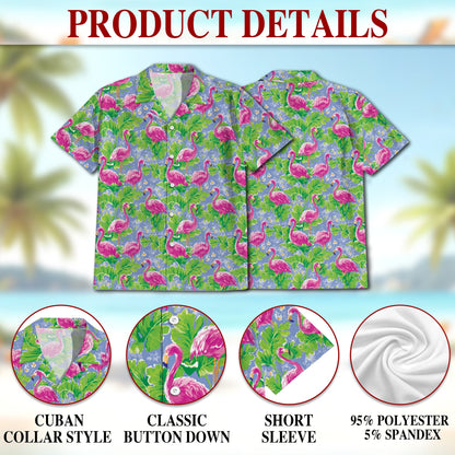 Watercolor Tropical Flamingo Hawaiian Shirt for Men, Button Down Aloha Shirt - Azhawaiian