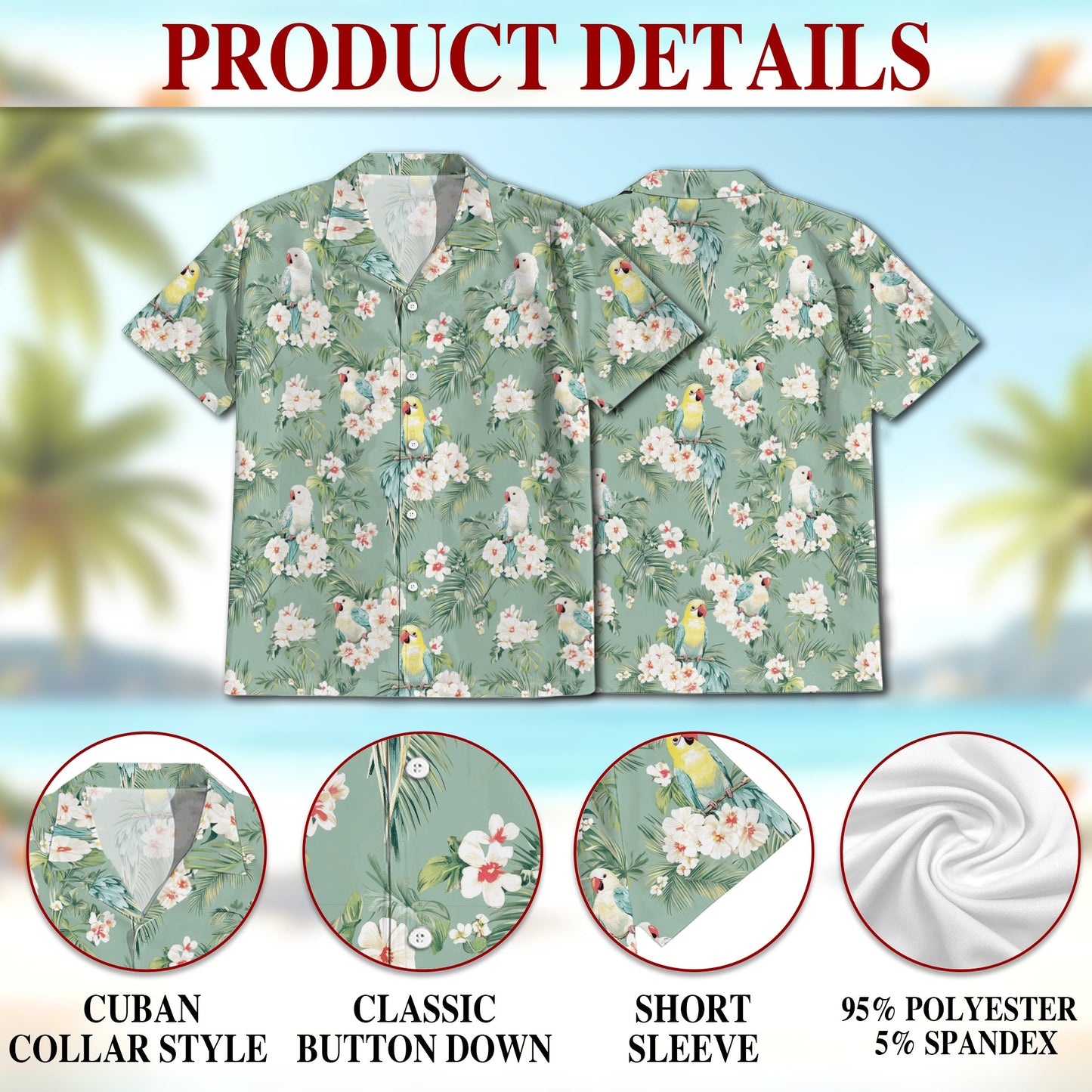Tropical Parrot Hawaiian Shirt for Men, Button Down Aloha Shirt - Azhawaiian