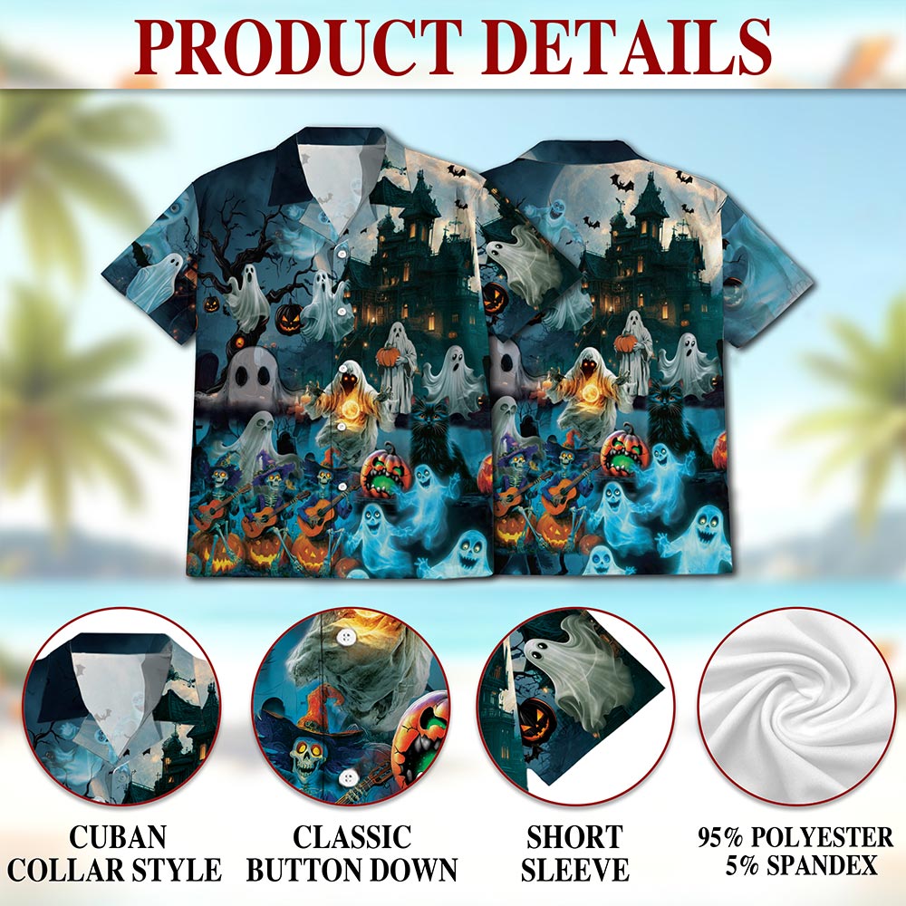 Halloween Ghost Hawaiian Shirt for Men, Button Down Aloha Shirt - Azhawaiian