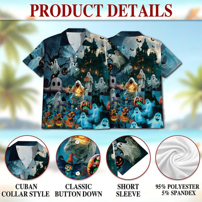 Halloween Ghost Hawaiian Shirt for Men, Button Down Aloha Shirt - Azhawaiian