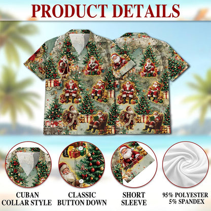 Vintage Santa Claus Christmas Hawaiian Shirt for Men, Button Down Aloha Shirt - Azhawaiian