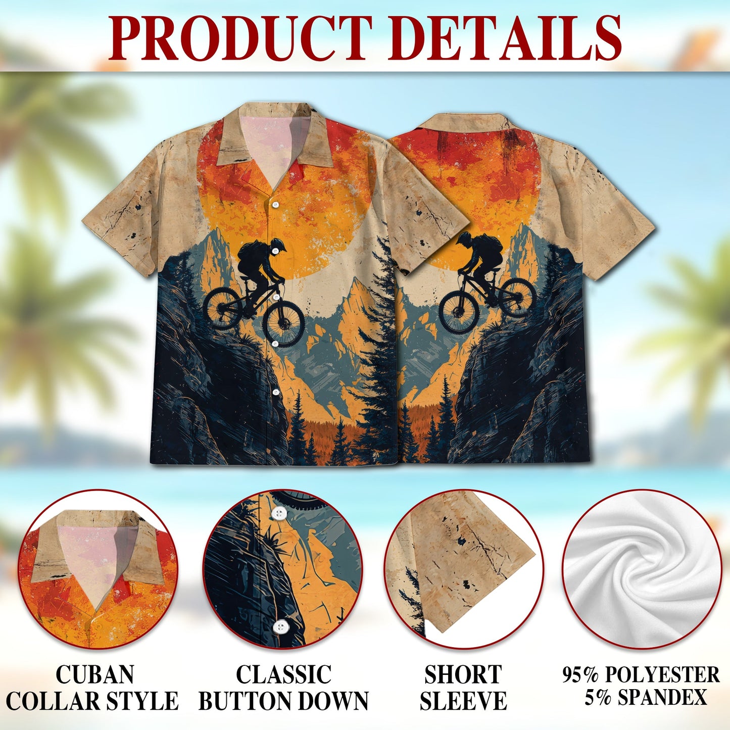 Vintage Mountain Biking Hawaiian Shirt for Men, Button Down Aloha Shirt - Azhawaiian