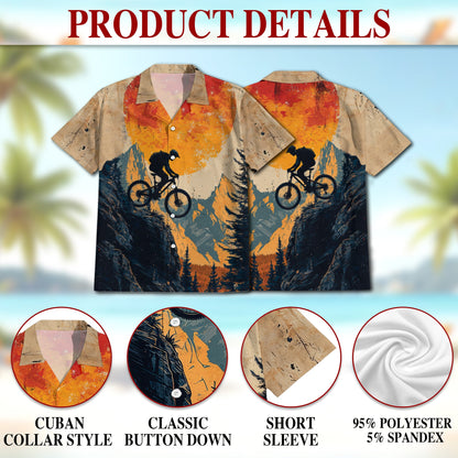 Vintage Mountain Biking Hawaiian Shirt for Men, Button Down Aloha Shirt - Azhawaiian