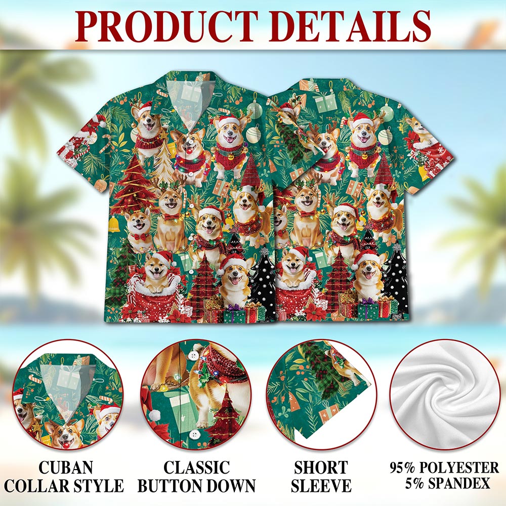 Christmas Corgi Hawaiian Shirt for Men, Button Down Aloha Shirt - Azhawaiian
