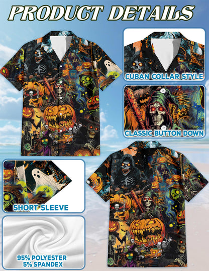 Spooky Skeleton Halloween Hawaiian Shirt for Men, Button Down Aloha Shirt - Azhawaiian