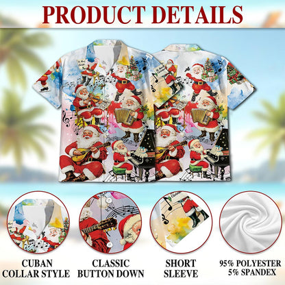 Musical Santa Claus Christmas Hawaiian Shirt for Men, Button Down Aloha Shirt - Azhawaiian