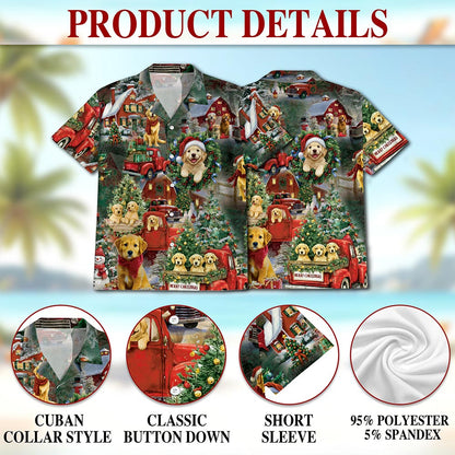 Golden Retriever Christmas Hawaiian Shirt for Men, Button Down Aloha Shirt - Azhawaiian