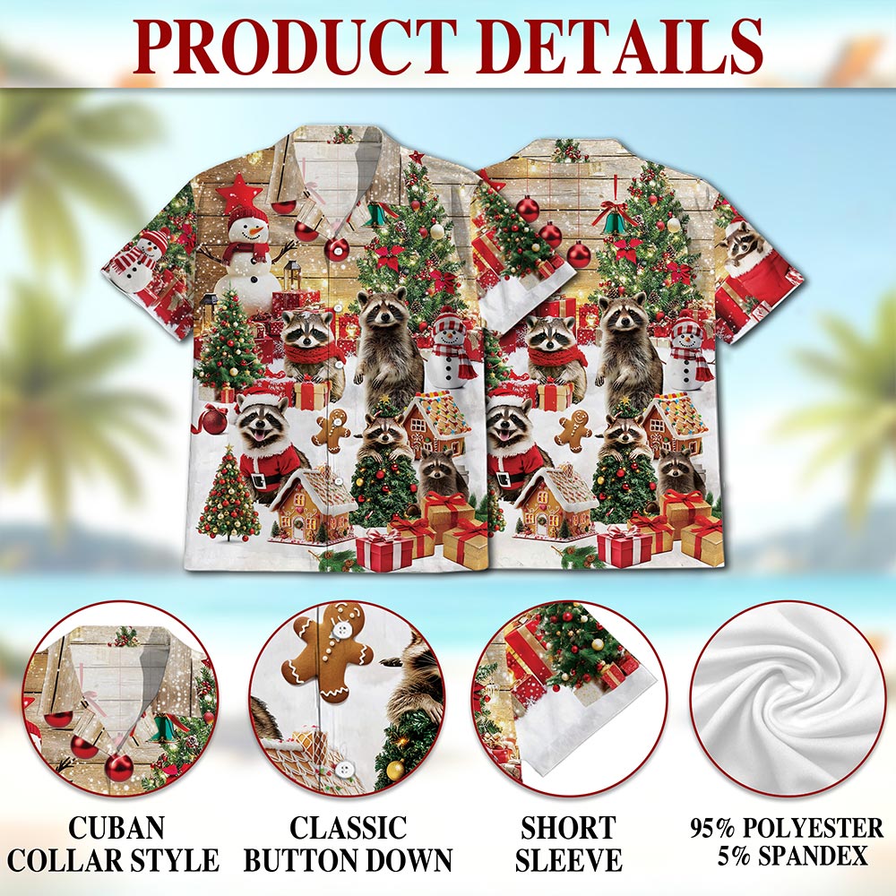Christmas Raccoon Hawaiian Shirt for Men, Button Down Aloha Shirt - Azhawaiian