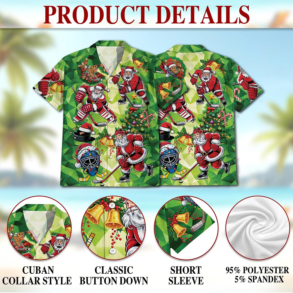 Santa Claus Ice Hockey Christmas Hawaiian Shirt for Men, Button Down Aloha Shirt - Azhawaiian