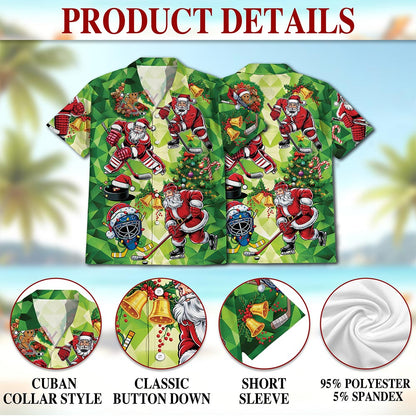 Santa Claus Ice Hockey Christmas Hawaiian Shirt for Men, Button Down Aloha Shirt - Azhawaiian