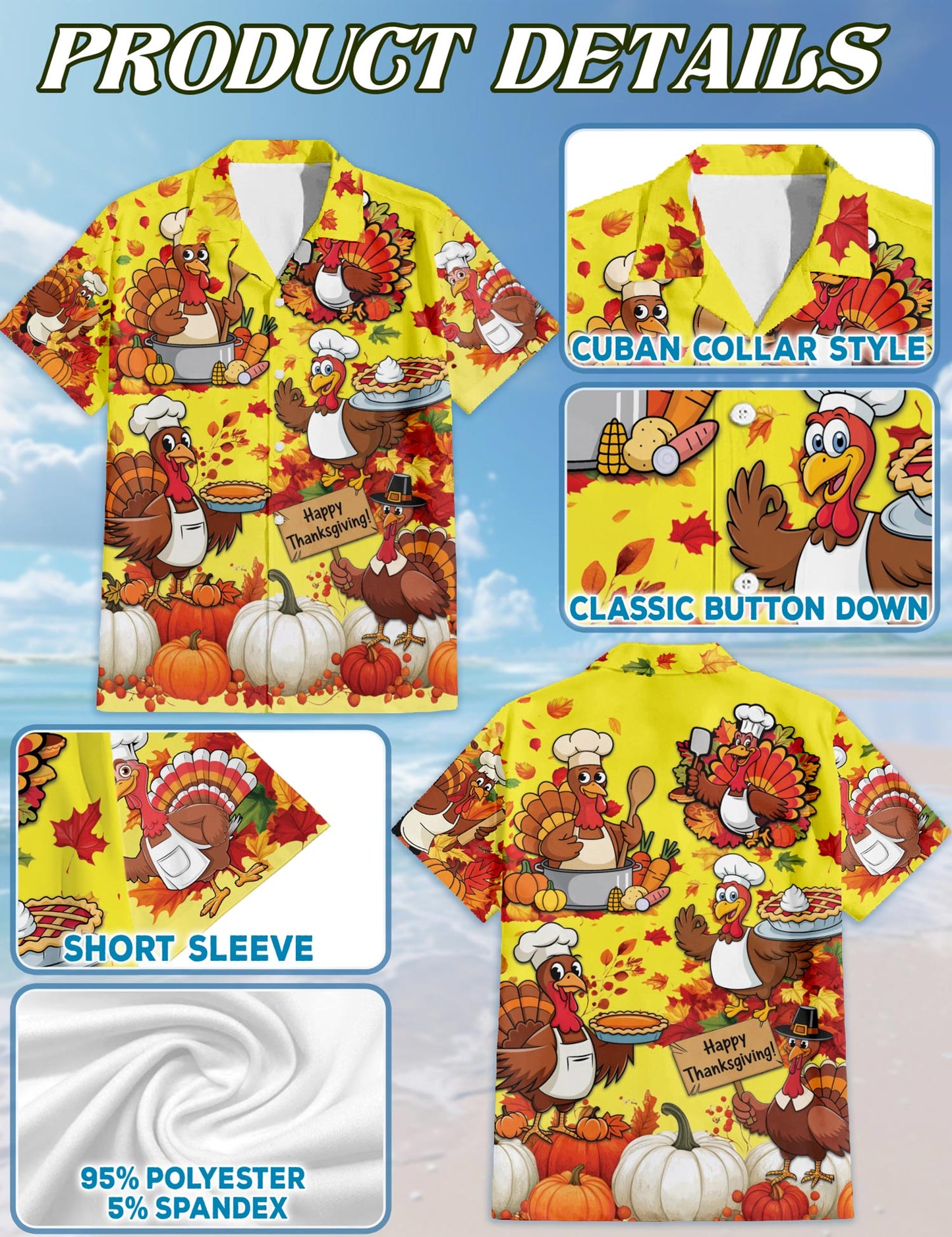 Happy Thanksgiving Hawaiian Shirt for Men, Button Down Aloha Shirt - Azhawaiian