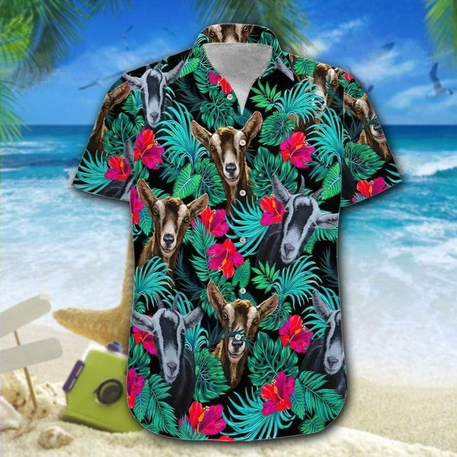 Hawaiian Aloha Shirts Goats Tropical Flowers