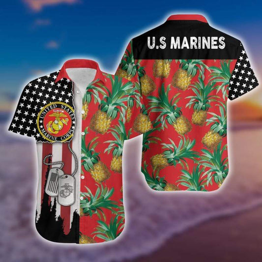 Amazing Dog Tag US Marine Corps Pineapple Red Unisex Hawaiian Shirts