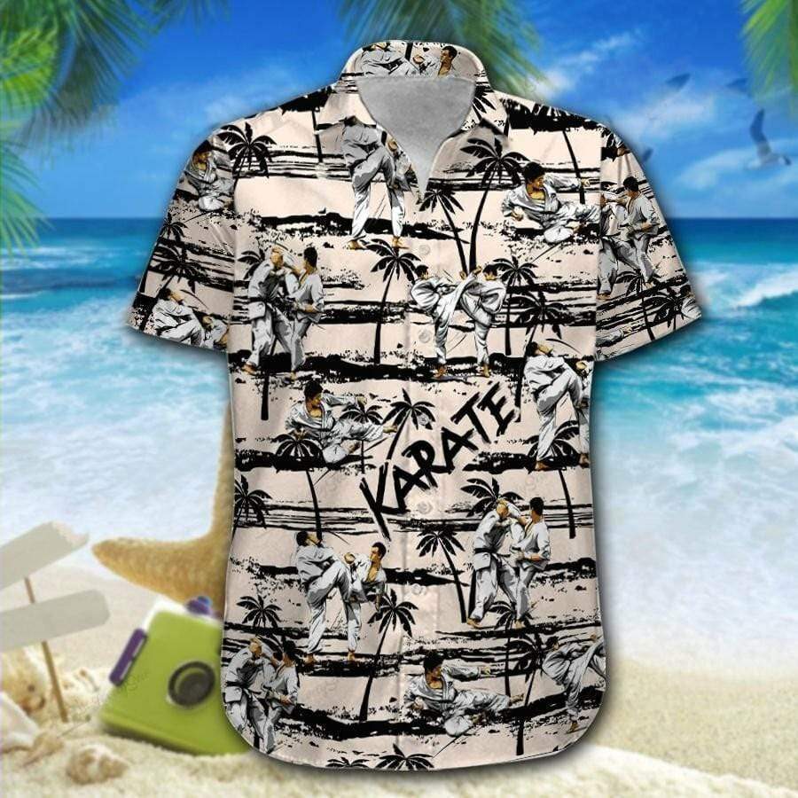 Hawaiian Aloha Shirts Karate Black Palm Tree