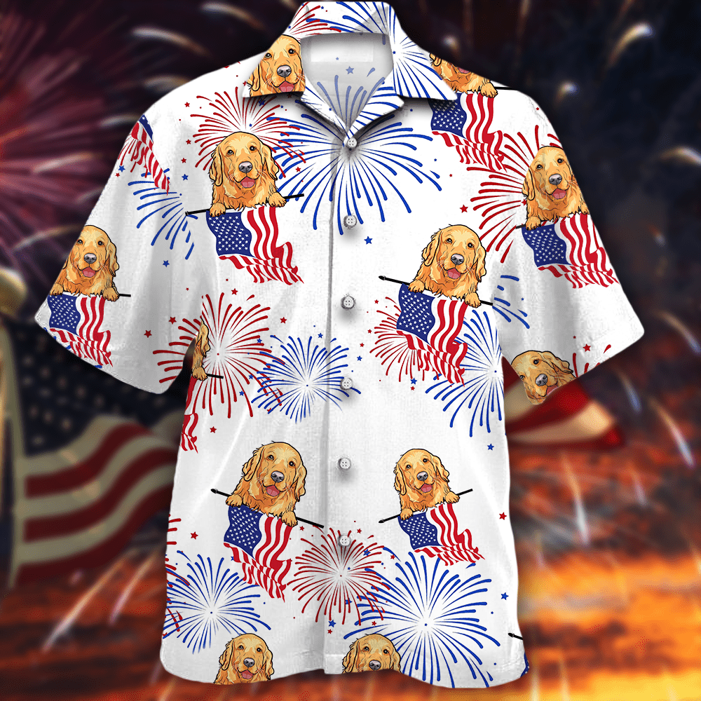 Golden Retriever For Independence Day Aloha Hawaiian Shirts 