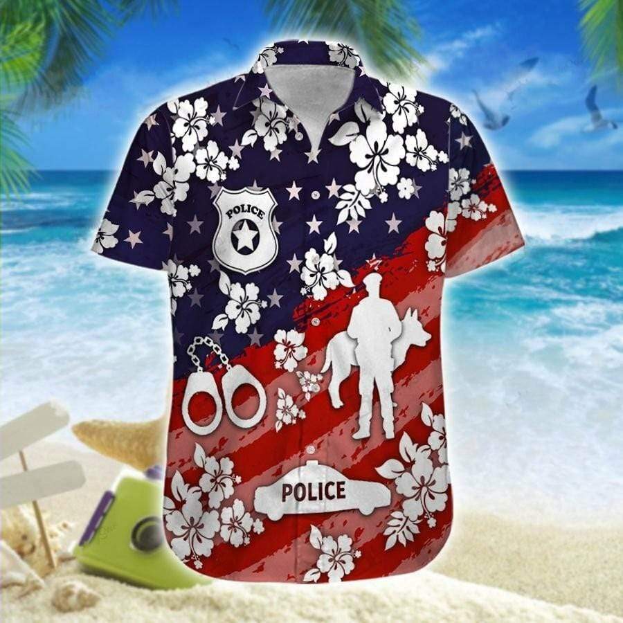 Hawaiian Aloha Shirts Police Navy And Red