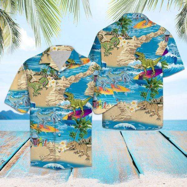 Comic Dinosaur Surfing Tropical Hawaiian Aloha Shirts #DH