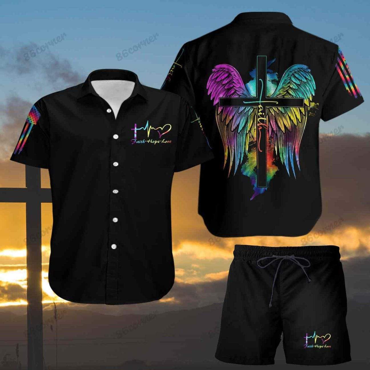 Lgbt+ Pride Faith Hope Love Aloha Hawaiian Shirts Swim Trunks Beach Shorts #Vi