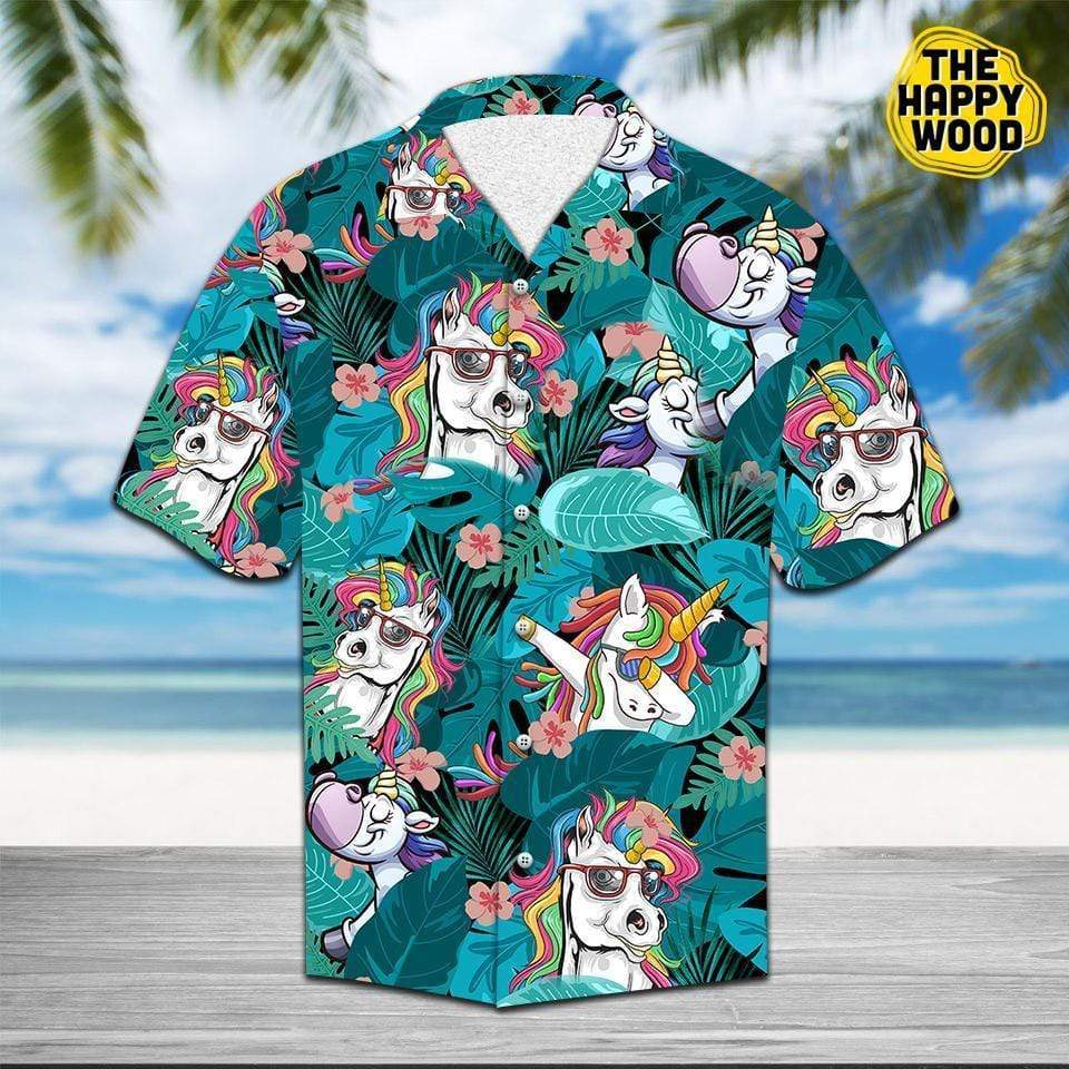 Funny Unicorn Green Tropical Unisex Hawaiian Shirts