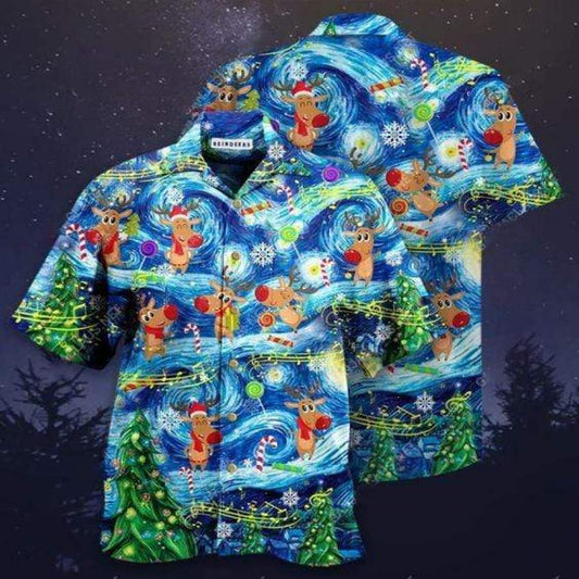 Hawaiian Aloha Shirts Christmas Dancing Reindeers