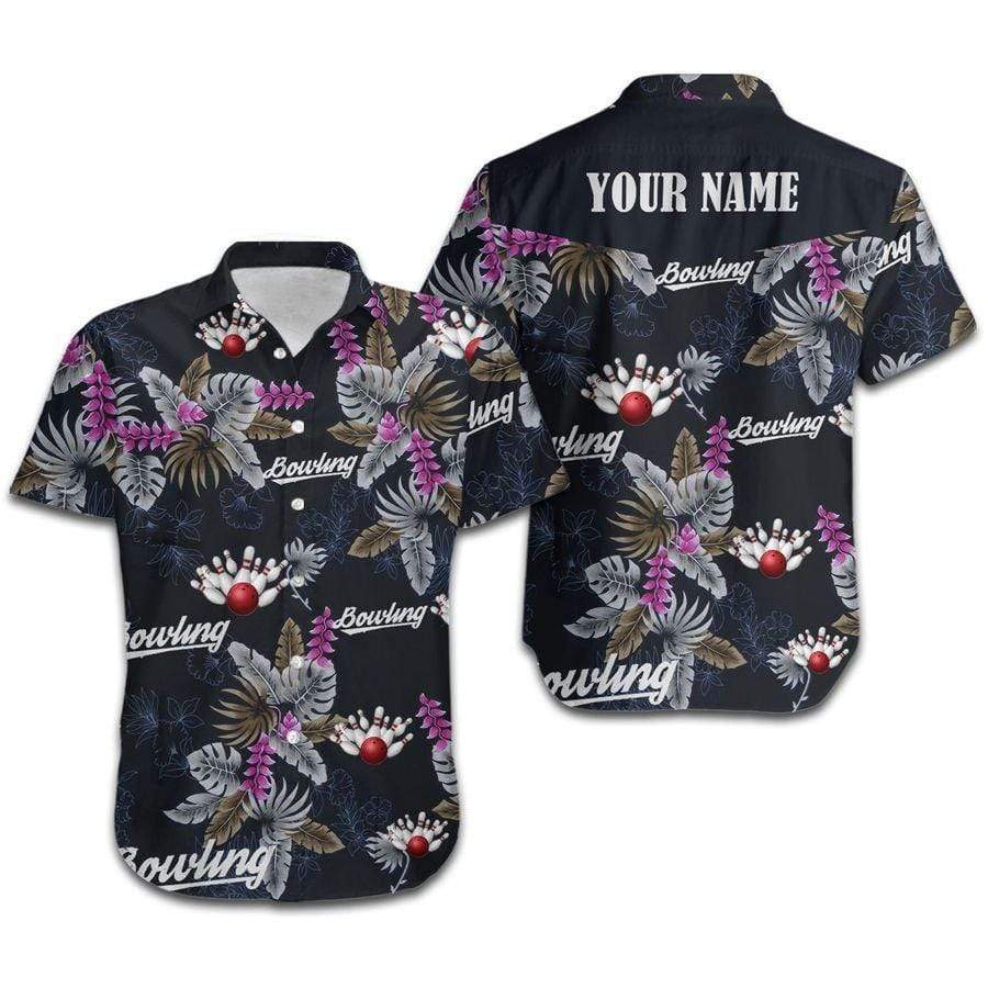 Hawaiian Aloha Shirts Bowling Black Background Custom Name