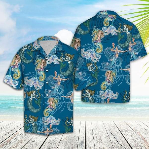 Lovely Mermaid Sea Horse Coral Reef Hawaiian Shirt | For Men & Women | Adult | HW5570