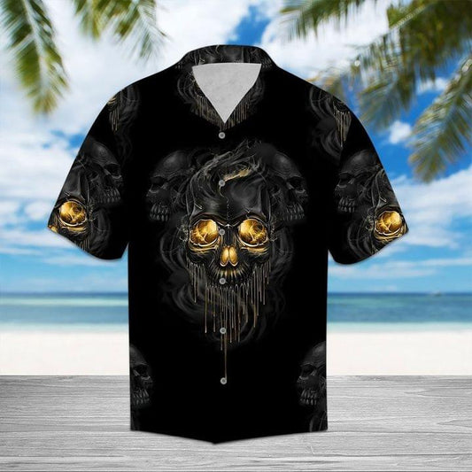 Yellow Eyes Skull Hawaiian Button Shirt CH