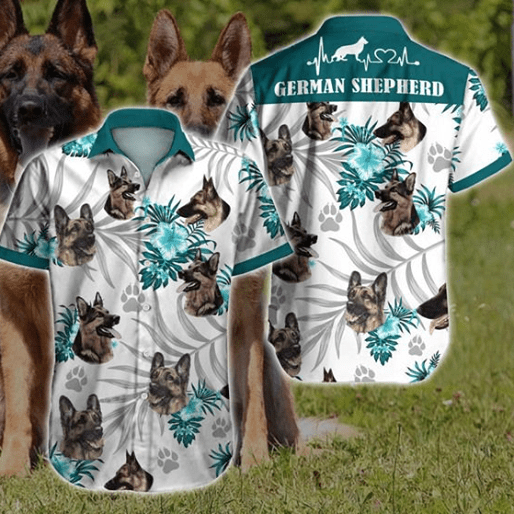 German Shepherd Blue Hawaiian Aloha Shirts