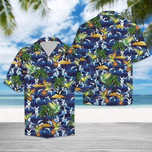 Ocean Waves Hummingbird ?Tropical Vibe Hawaiian Aloha Shirts #DH