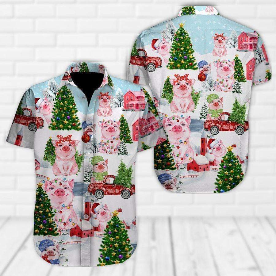 Hawaiian Aloha Shirts Cute Pig Christmas