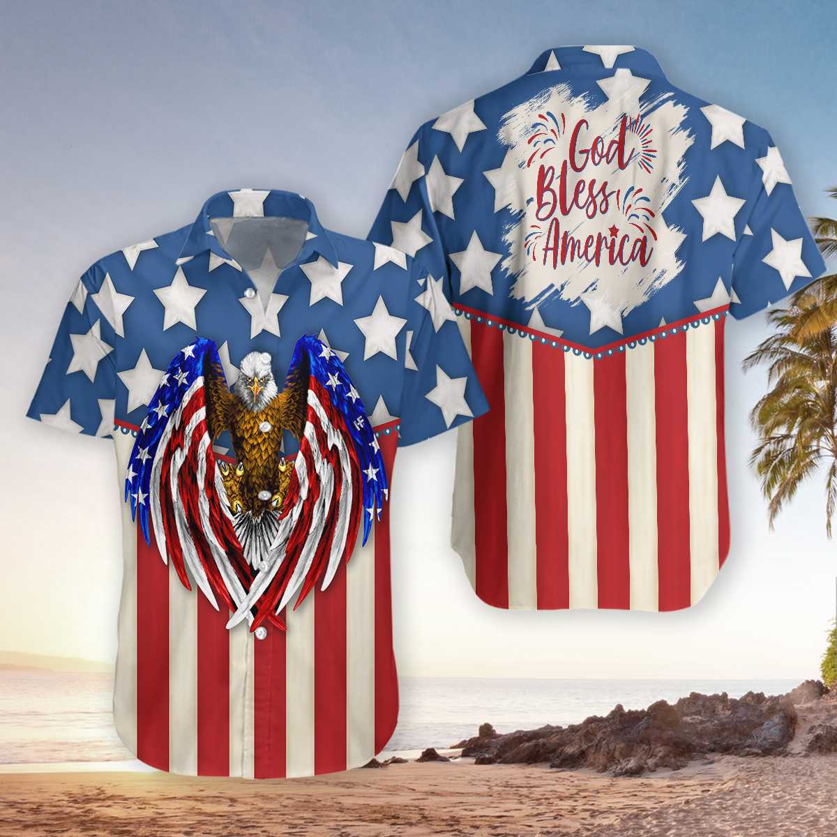 Hawaiian Aloha Shirts God Bless America 4Th Of July Eagle