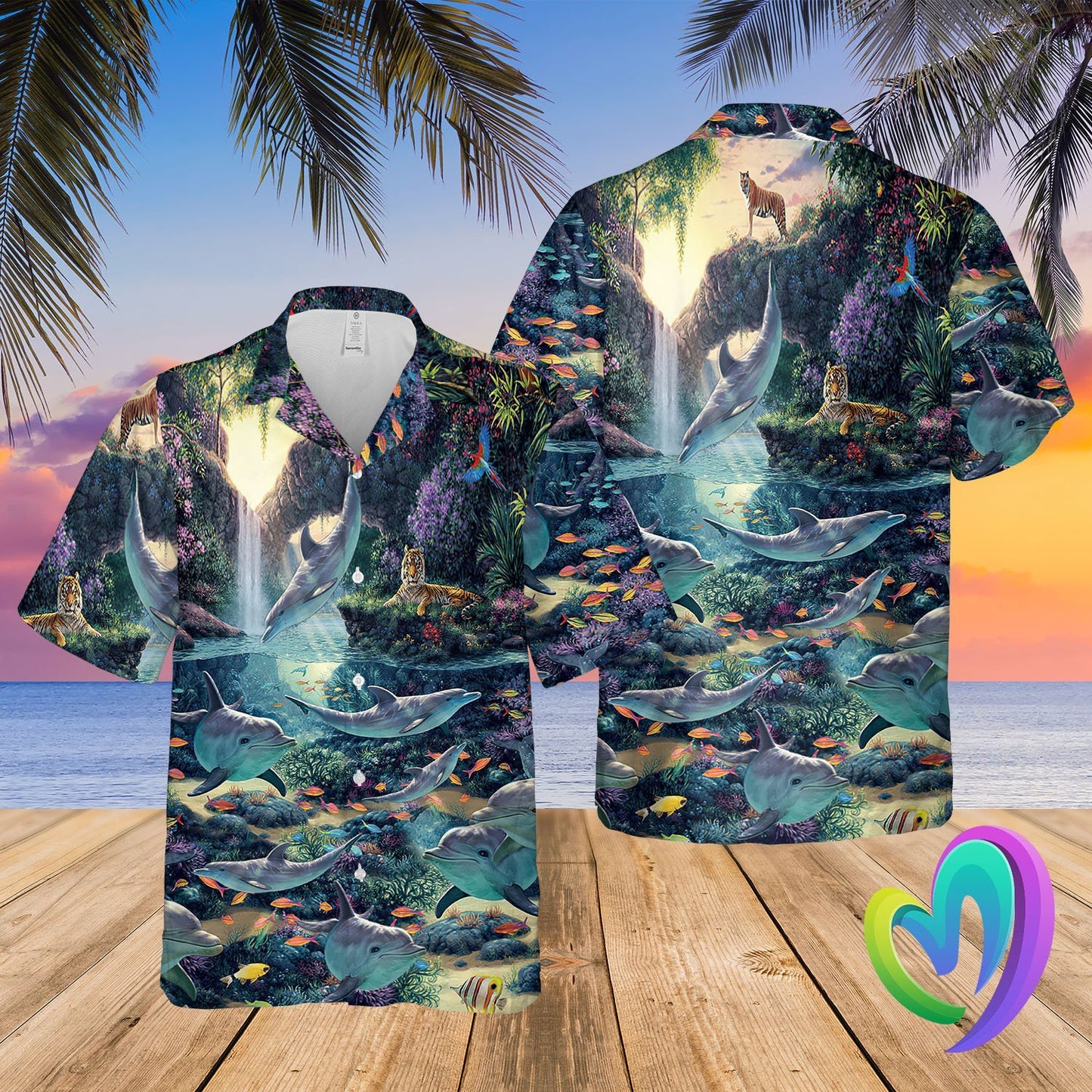 Dolphin Hawaiian Summer Beach Shirt Funny Aloha