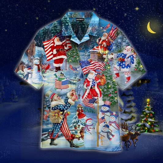 Santa Claus With American Flag On Christmas Day Hawaiian Shirt | For Men &amp;amp; Women | Adult | Wt1545