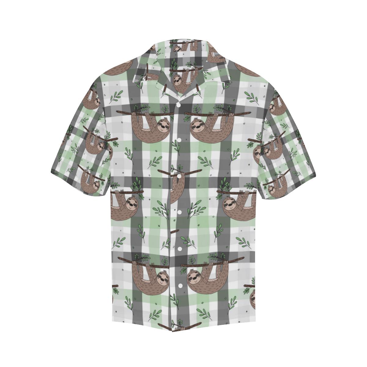 Sloth Pattern Stripe Background Mens All Over Print Hawaiian Shirt