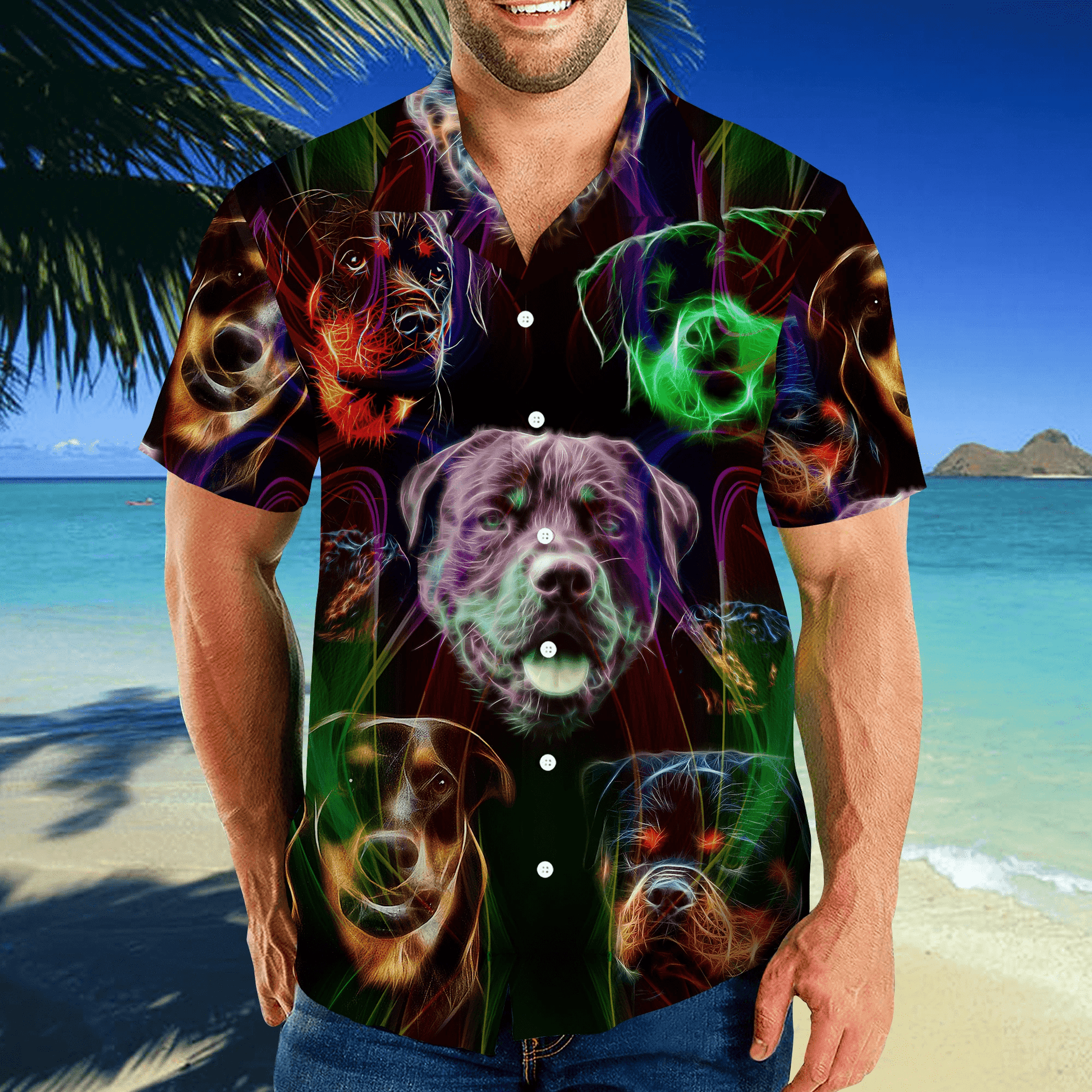 Hawaiian Aloha Shirts Rottweiler colorful tropical