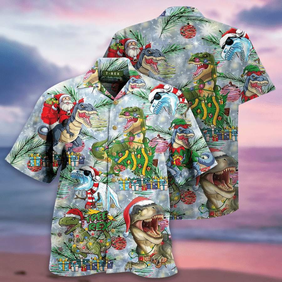 Hawaiian Aloha Shirts Christmas Funny Tree Rex T-Rex