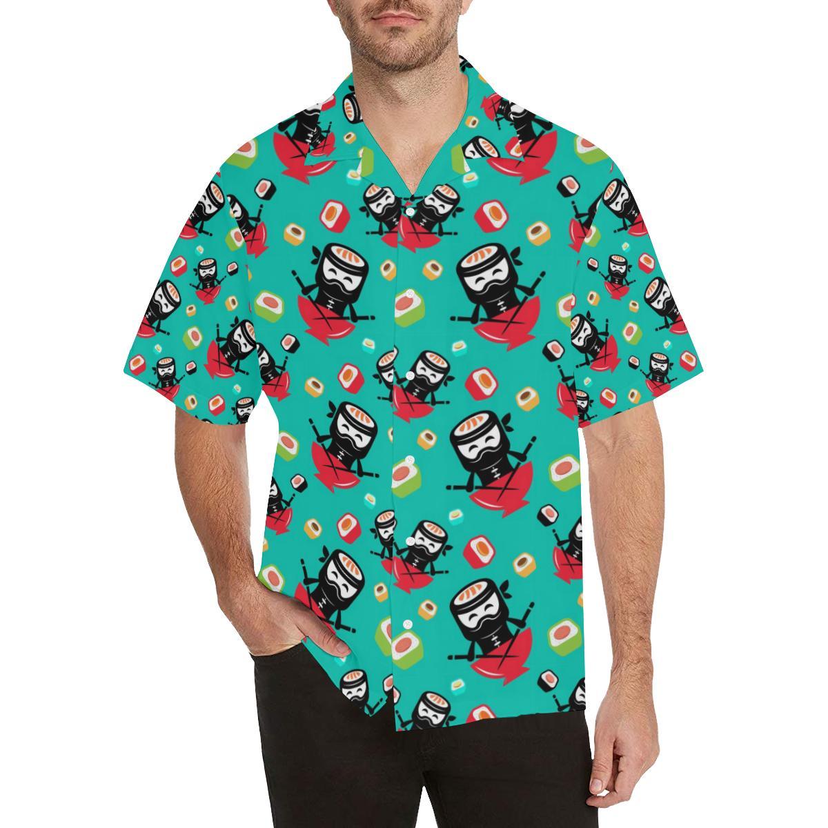 Ninja Sushi Pattern Mens All Over Print Hawaiian Shirt