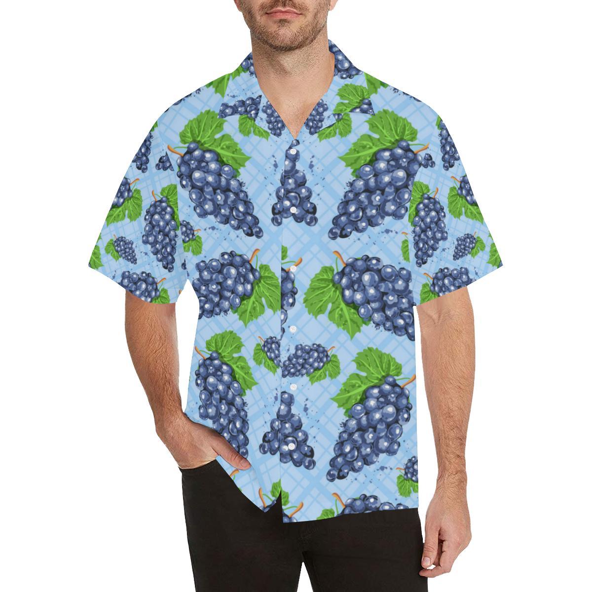 Watercolor Grape Pattern Mens All Over Print Hawaiian Shirt