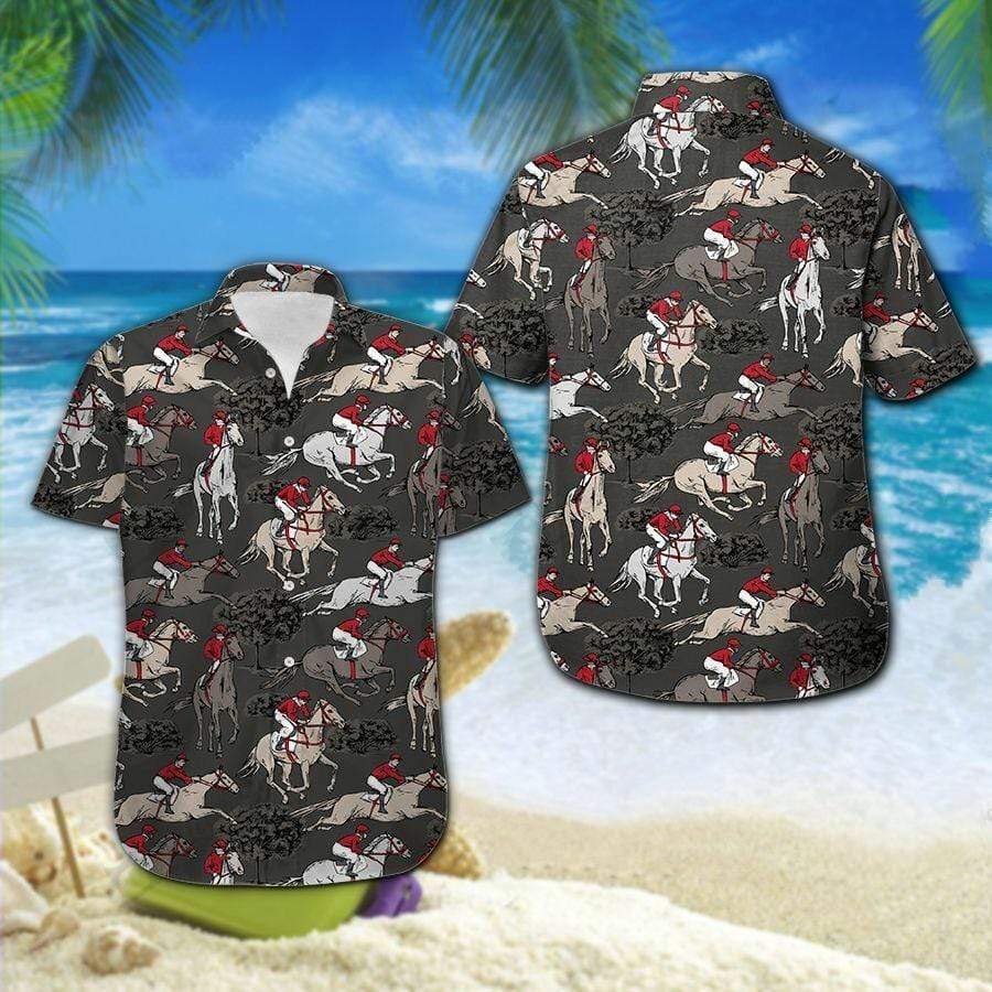 Hawaiian Aloha Shirts Horse Racing Red