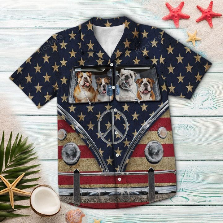 Bulldog Flag Hippie Bus  Blue Awesome Design Unisex Hawaiian Shirt For Men And Women Dhc17063875