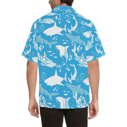 Shark Pattern Blue Theme Mens All Over Print Hawaiian Shirt