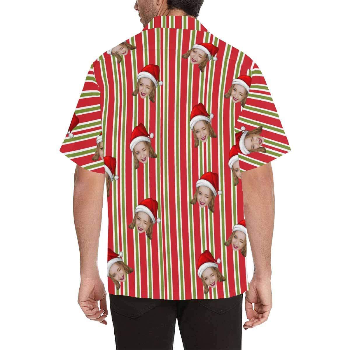 Custom Face Christmas Stripe Men's Hawaiian Shirt