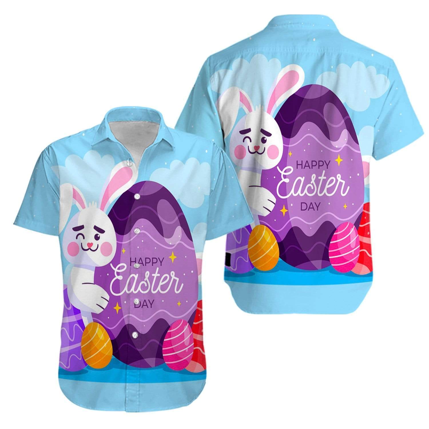 Happy Easter Day Bunny Sky Hawaiian Aloha Shirts 