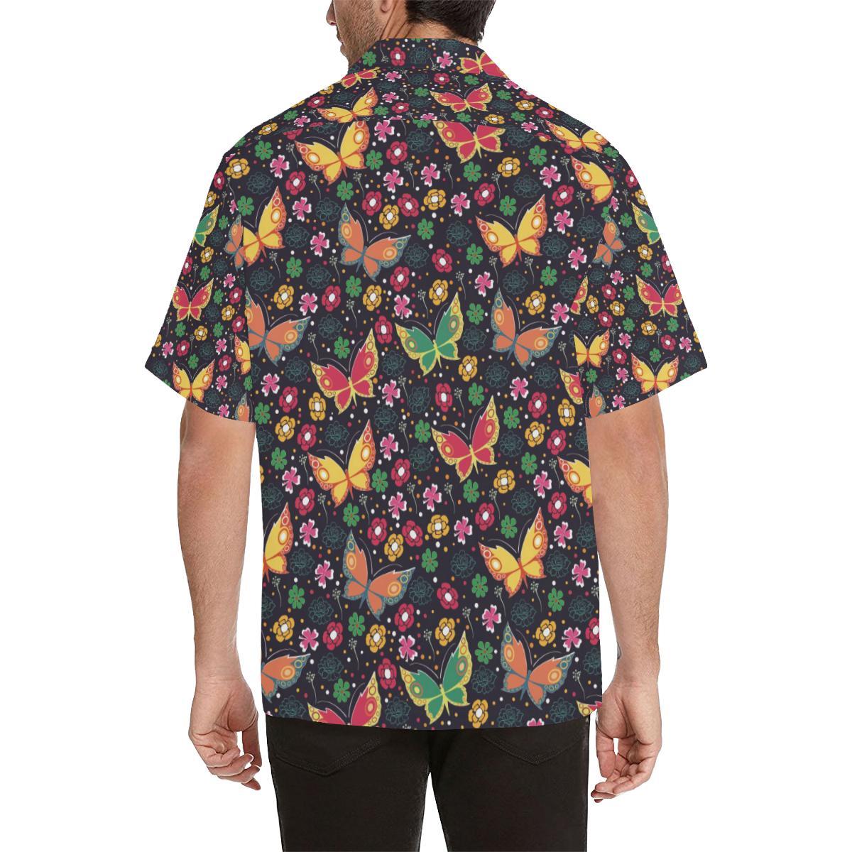 Butterfly Flower Pattern Mens All Over Print Hawaiian Shirt